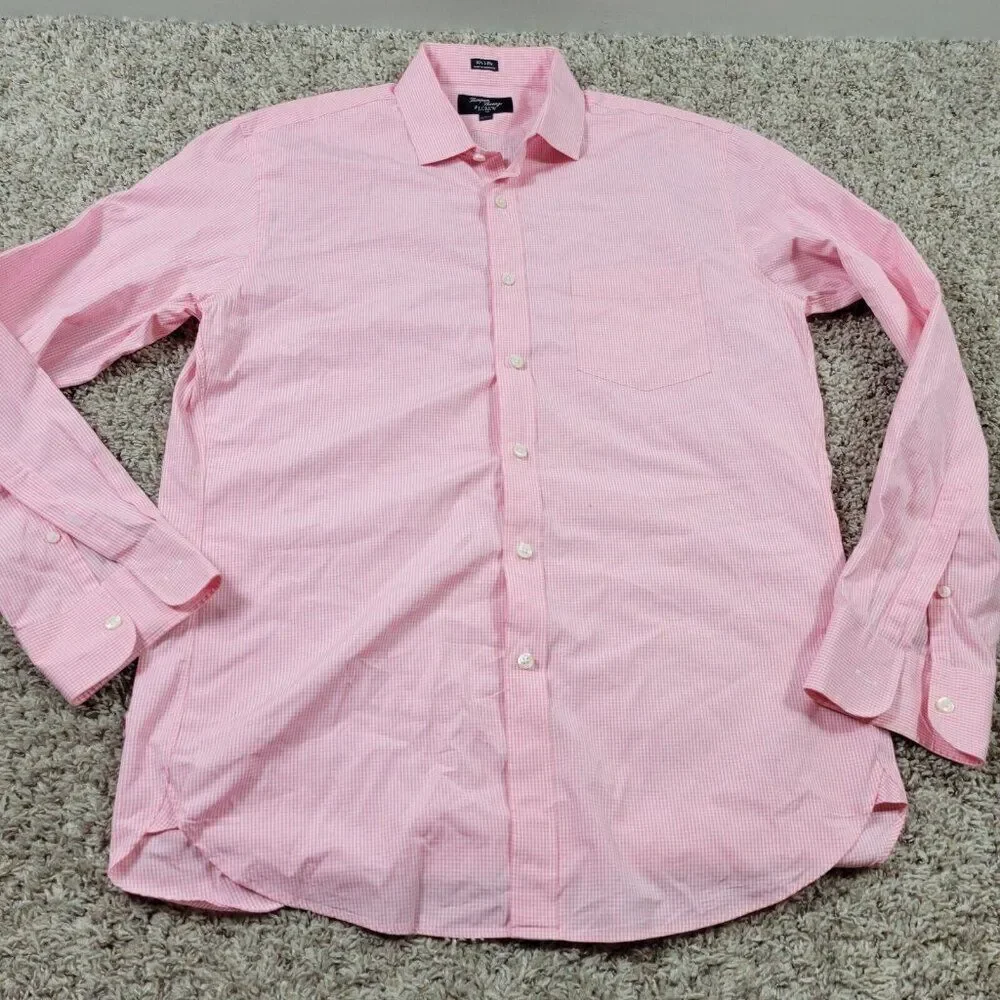 J Crew Shirt Mens Large Pink Check  Button Up Preppy Thompson Shirtings Stains*